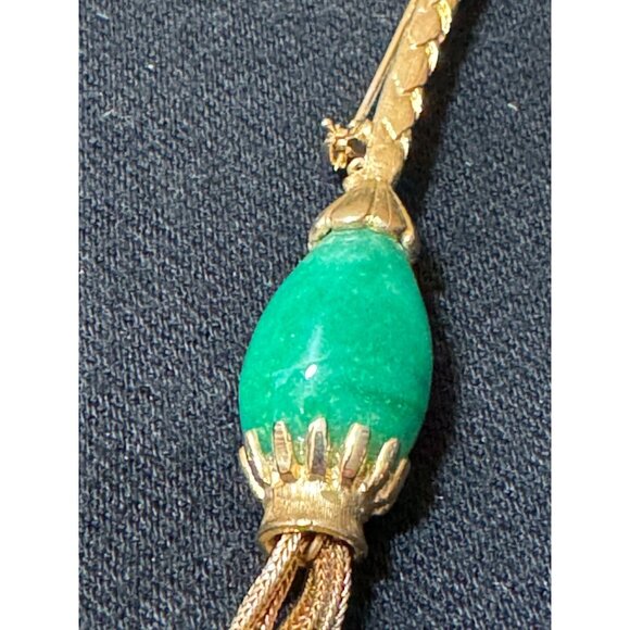 Vintage Gold Tone  Brooch With  Turquoise & Gold Chain And Turquoise Tassel - Picture 3 of 10
